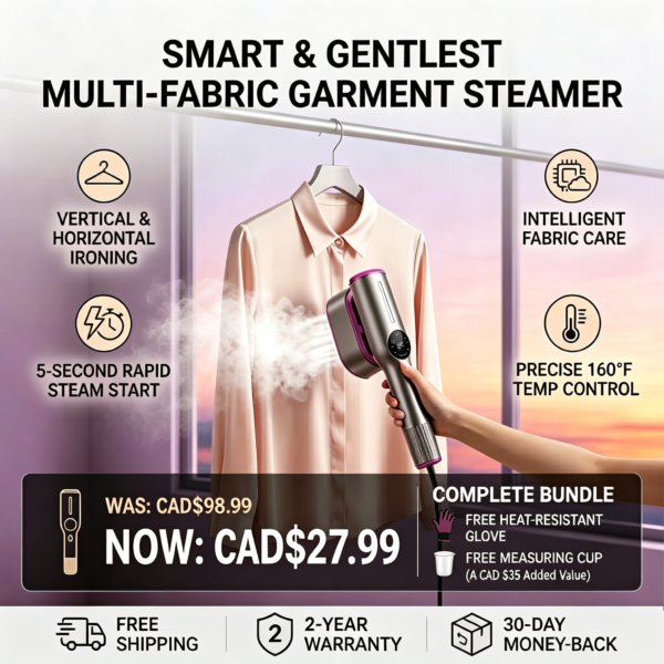 CozyNestra™ 1200w Smart Garment Steamerwith Real-Time Temp Display